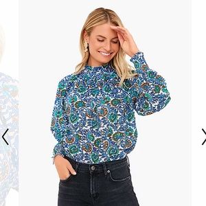 NWOT Oliphant Gold Lurex Dot Napa Blue High Neck Top